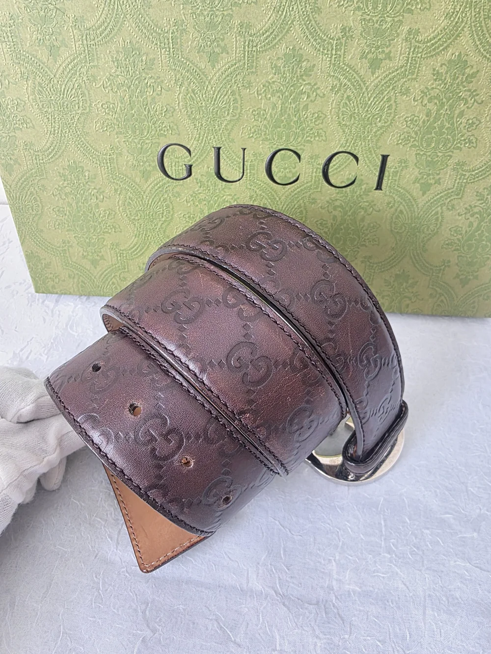 Auth Gucci Guccissima Double GG Leather Belt